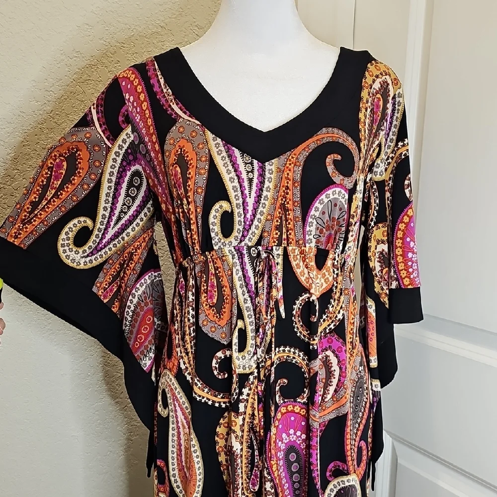 Ronnie Nicole Paisley Midi Dress with Empire Waist, Cascading Bell Sleeves Sz 10 - Picture 4 of 8